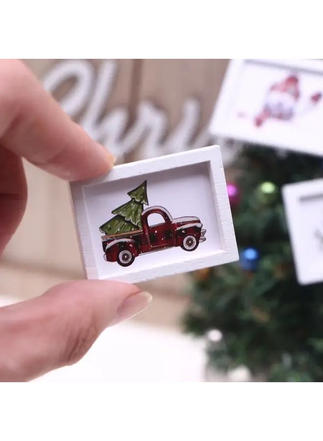 Miniature Wood Dollhouse Christmas Tree Wall Mural Set Of 3 Random White Frame Holiday Village Decor - Image 3